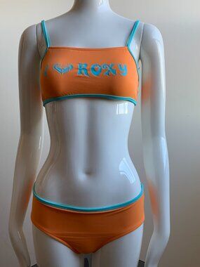 Roxy Girls logo swimwear orange & blue sporty 2pc bikini set